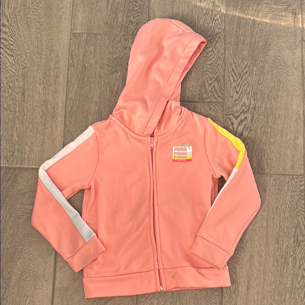 Puma Kids Pink Hoodie with Yellow and White Accents